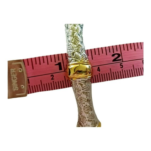 Two Tone Bracelet Hinged Cuffed Silver and Gold Tone approx. 7" - Picture 4 of 6